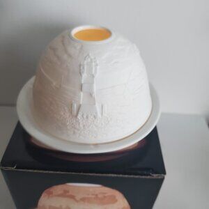 Bisque Lithopane STARLIGHT Fairy Lamp lighthouse bird GERMANY Hellmann Versand